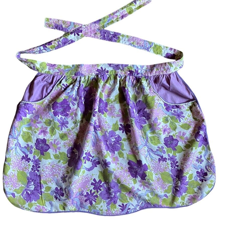 Floral Apron in Purple and Green handmade vintage